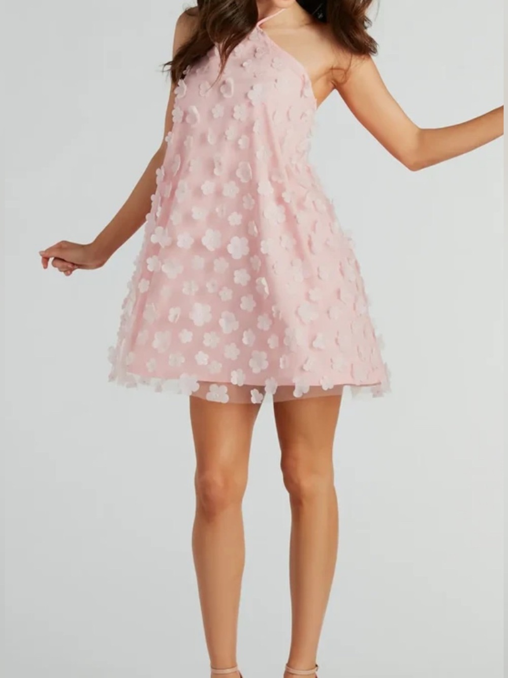 Windsor Blush Pink Floral Appliqué One-Shoulder Dress
